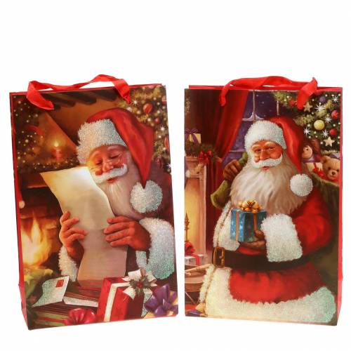 Floristik24 Sacos de presente com motivo de Natal Papai Noel vermelho 20cm × 30cm × 8cm conjunto de 2 peças