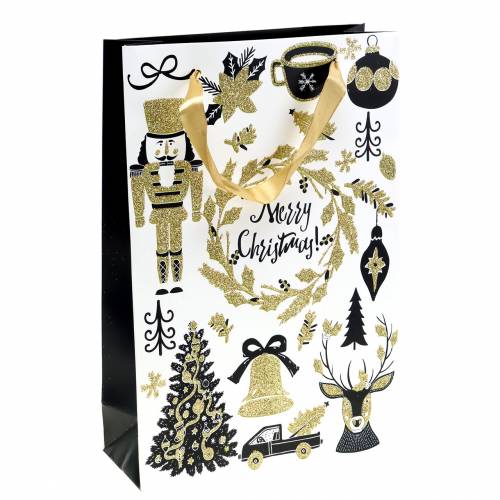 Floristik24 Saco de presente saco de papel &quot;Feliz Natal&quot; glitter dourado Alt.30cm 2 unidades