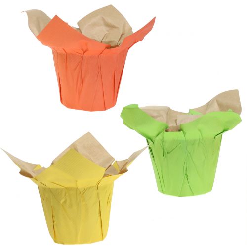 Floristik24 Potes de papel verde, laranja, amarelo Ø12cm 12pcs