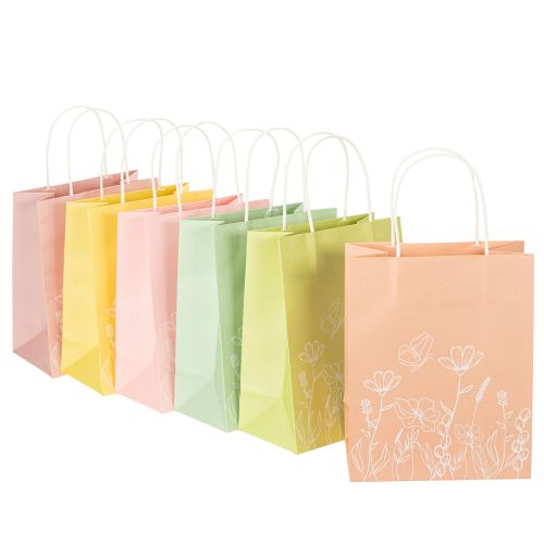 Sacolas de papel para presentes, ideais para embalagens atraentes e práticas, 20 cm, pacote com 6 unidades.
