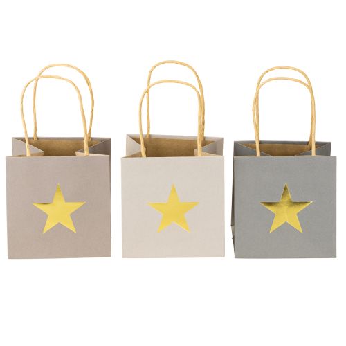 Itens Sacos de papel com estrela e alça cinza sortido 10,5×10,5cm 9uns