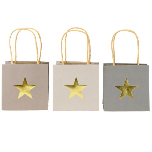 Itens Sacos de papel com estrela e alça cinza sortido 10,5×10,5cm 9uns