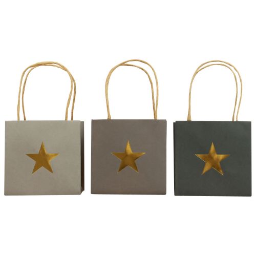Itens Sacos de papel com estrela e alça cinza sortido 10,5×10,5cm 9uns