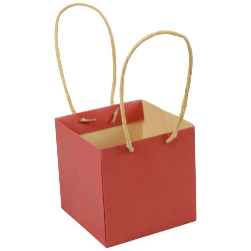 Floristik24 Sacos de papel vermelhos com alça sacos para presente 10,5 × 10,5 cm 8 unidades