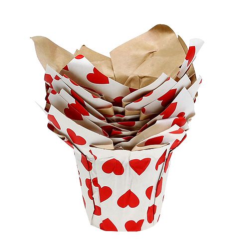 Floristik24 Pote de papel com corações branco-vermelho Ø8cm H6.5cm 8pcs