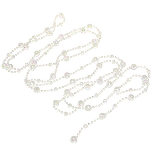 Floristik24 Colar de pérolas, fita de pérolas, guirlanda de pérolas, branco transparente, 270 cm × 2 peças