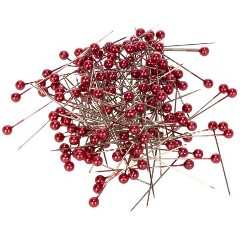 Alfinetes decorativos com cabeça de pérola vermelha para floristas, Ø4mm, 40mm, 150 peças
