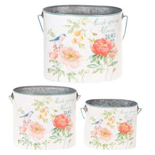 Vaso oval vintage para decoração de primavera, em metal, 26/22/17 cm, conjunto de 3 | Floristik24.pt
