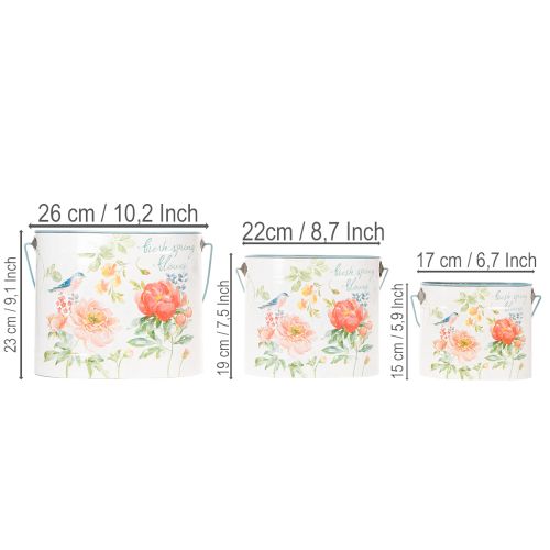 Vaso oval vintage para decoração de primavera, em metal, 26/22/17 cm, conjunto de 3 | Floristik24.pt