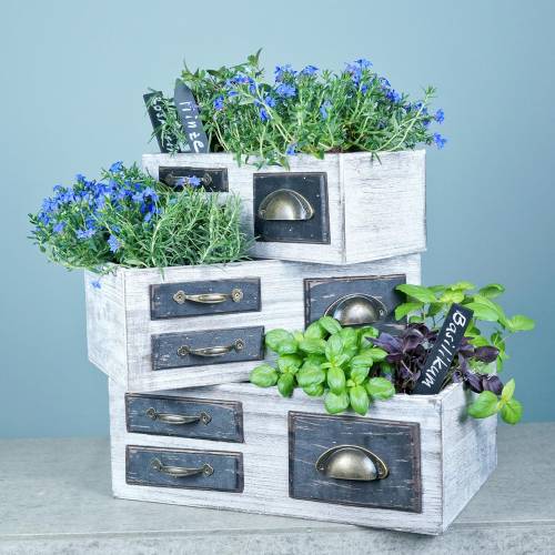 Floristik24 Gavetas de plantador madeira metal branco 40/36/32cm 3 pcs