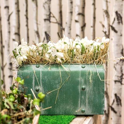 Itens Saco plantador com alça de metal verde, branco lavado H20cm