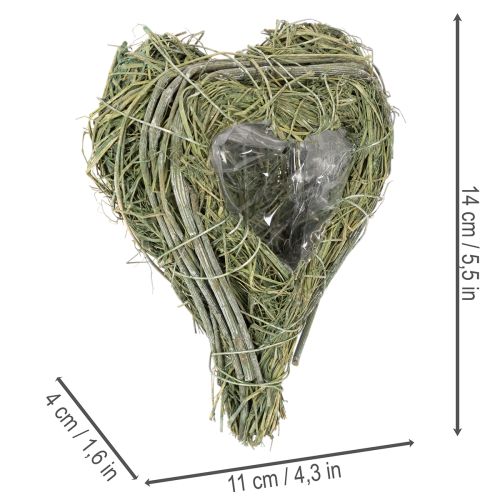 Coração decorativo em palha natural com detalhe em folha metálica, 14 cm, 2 peças | Floristik24.pt