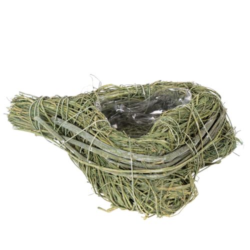 Coração decorativo em palha natural com detalhe em folha metálica, 14 cm, 2 peças | Floristik24.pt