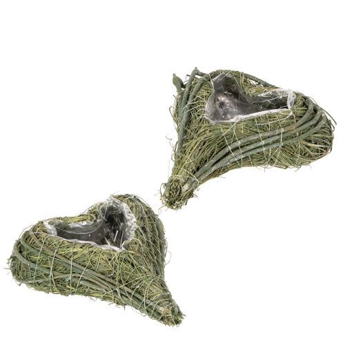 Coração vegetal feito de material natural com inserção de folha metálica, 22 cm, 2 peças