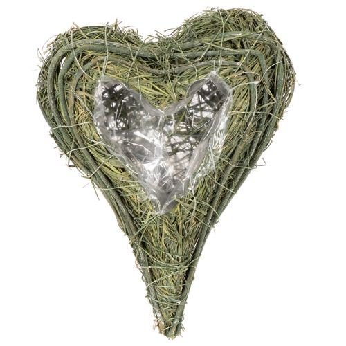 Coração vegetal feito de material natural com inserção de folha metálica, 22 cm, 2 peças | Floristik24.pt