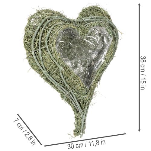 Vaso em formato de coração feito de grama natural com folha para plantio, 38 cm | Floristik24.pt