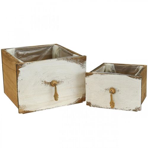 Floristik24 Gaveta de madeira caixa de planta Shabby Chic 14/19cm conjunto de 2