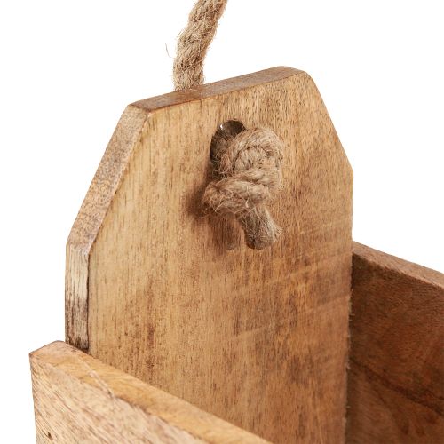 Itens Floreira de madeira com alça, quadrada, juta natural 27x12x17cm
