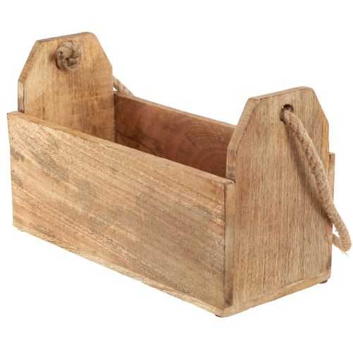 Itens Floreira de madeira com alça, quadrada, juta natural 27x12x17cm