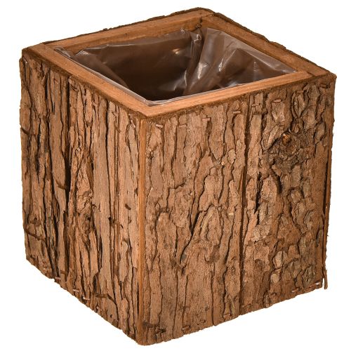 Floreira quadrada de madeira com casca de pinheiro e floreira 12×12cm