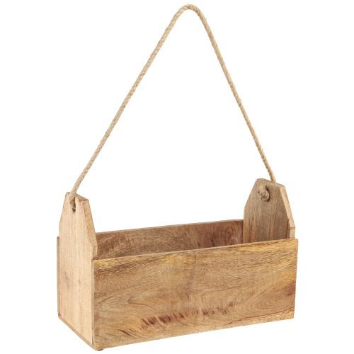 Itens Floreira madeira natural juta com alça 35x16x21,5cm