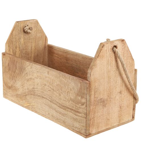 Itens Floreira madeira natural juta com alça 35x16x21,5cm