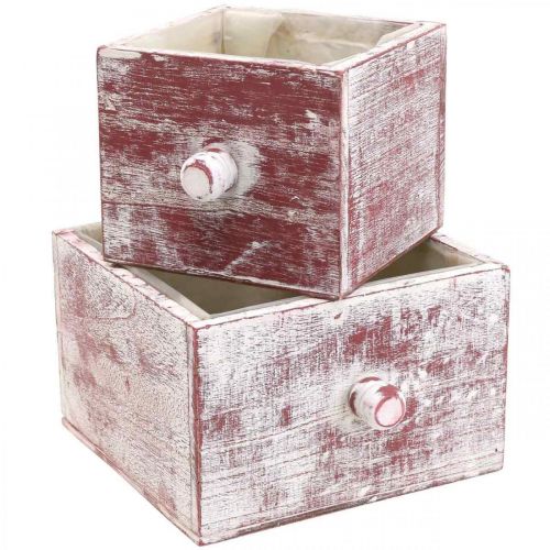 Floristik24 Conjunto de 2 gavetas decorativas shabby chic caixa de plantas vermelho e branco