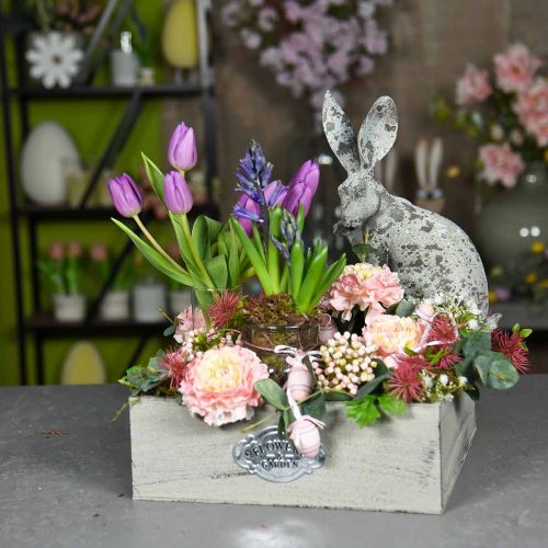 Floristik24 Caixa de planta madeira vintage placa de metal cinza 28/33/37 cm conjunto de 3
