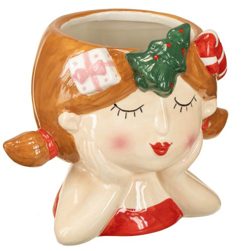 Cabeça de planta cerâmica menina plantador decorativo natal altura 17cm