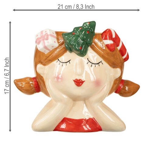 Floristik24 Cabeça de planta cerâmica menina plantador decorativo natal altura 17cm