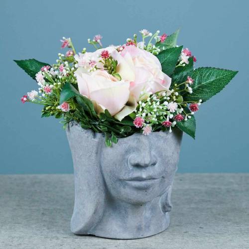 Floristik24 Busto de cabeça de planta feito de concreto para plantio cinza H14.5cm 2pcs