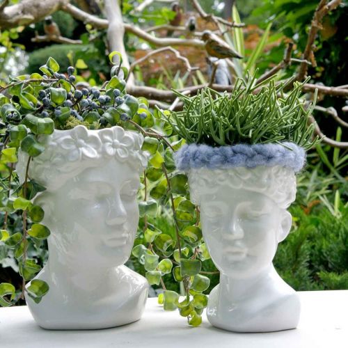 Floristik24 Busto de cabeça de planta vaso de flores de cerâmica branca de mulher Alt.19cm