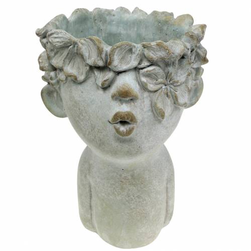 Floristik24 Busto de cabeça de planta fundido em pedra Ø17,5cm Alt.26cm