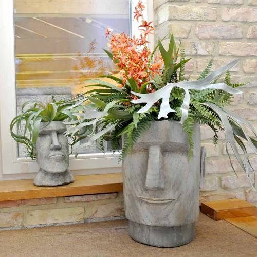 Itens Cabeça de planta Moai busto cinza Alt.28cm