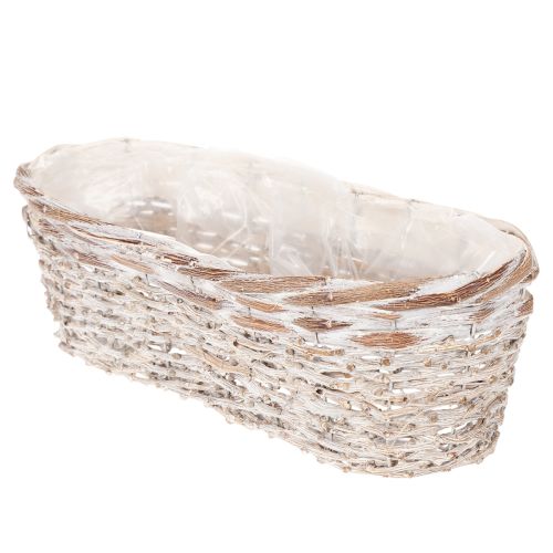 Vaso de plantas em forma de cesto com revestimento de folha metálica, oval, branco, 37 cm | Floristik24.pt