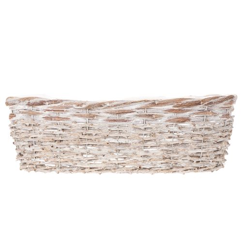 Vaso de plantas em forma de cesto com revestimento de folha metálica, oval, branco, 37 cm | Floristik24.pt