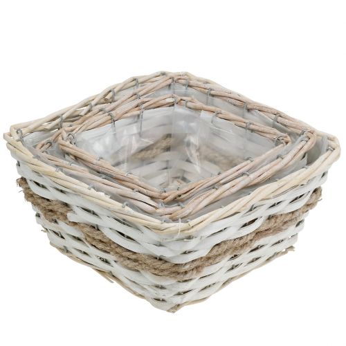 Floristik24 Conjunto de cesta de plantas quadrado branco com 3 27cm / 22,5cm / 19cm