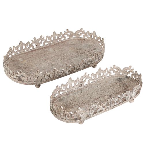 Floristik24 Bandeja decorativa oval estilo antigo cinza ferrugem 26/21cm conjunto de 2 peças