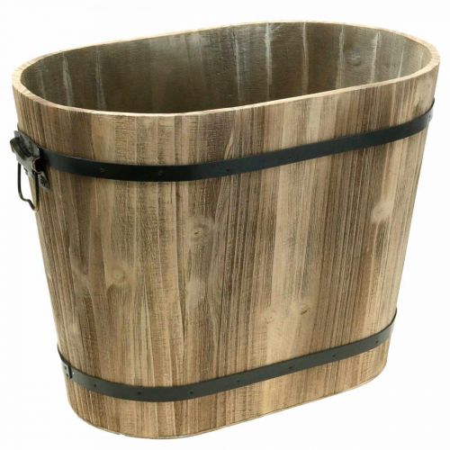 Floristik24 Plantador de madeira oval com alças estilo country 40 × 25 × 30cm