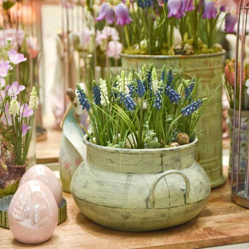 Floristik24 Plantador com alças de metal lavado verde Ø28 / 40cm conjunto de 2