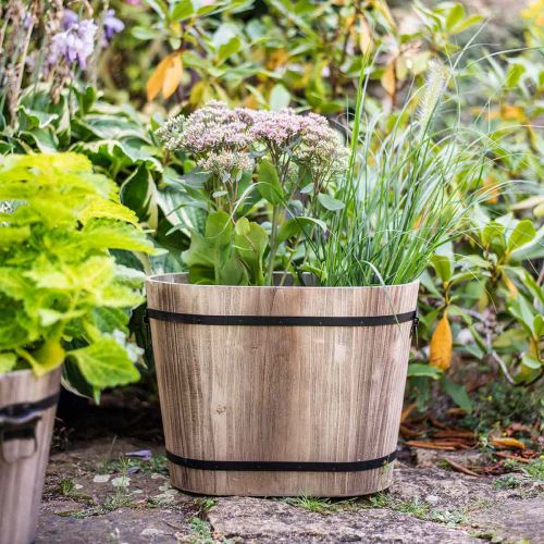 Floristik24 Plantador de madeira oval com alças estilo country 40 × 25 × 30cm