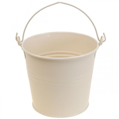 Vaso antigo balde de metal decorativo creme Ø16cm A24cm