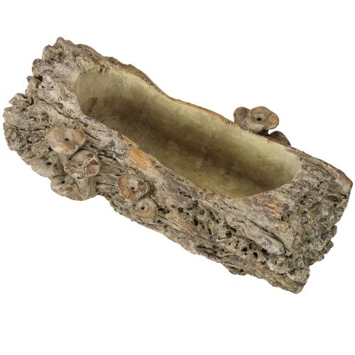 Vaso de tronco de árvore em pedra fundida com cogumelos 36×18×12,5cm