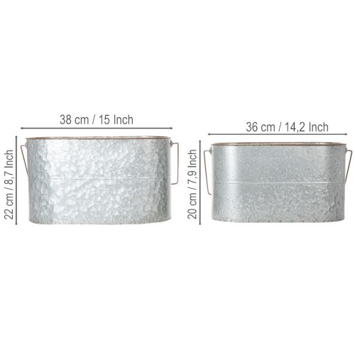 Itens Vaso de plantas com alça, vaso de metal, floreira, prata, marrom, A22/20cm L42/40cm, conjunto de 2