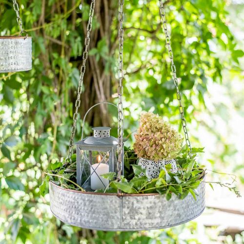 Floristik24 Vaso de plantas para pendurar, vaso de metal com corrente prateada, cor cobre Ø30/40m A9/9,5cm L98/112cm