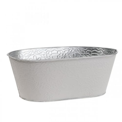 Tigela para plantas Tigela para flores de metal oval creme 25x14,5x10cm