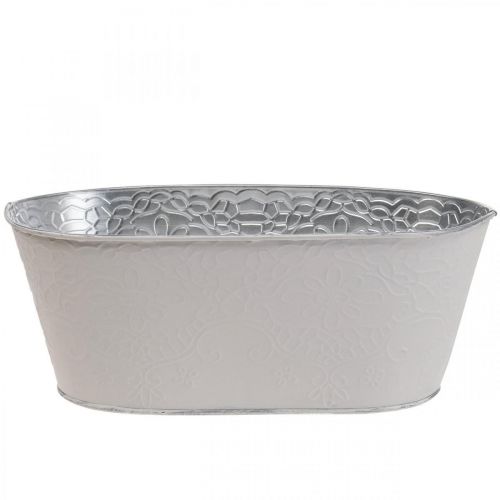 Floristik24 Tigela para plantas Tigela para flores de metal oval creme 25x14,5x10cm