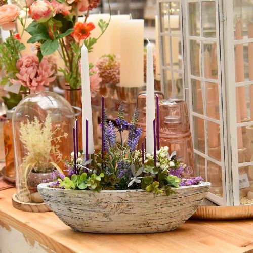 Floristik24 Planta tigela oval barco de concreto madeira design 37×11.5cm H10cm