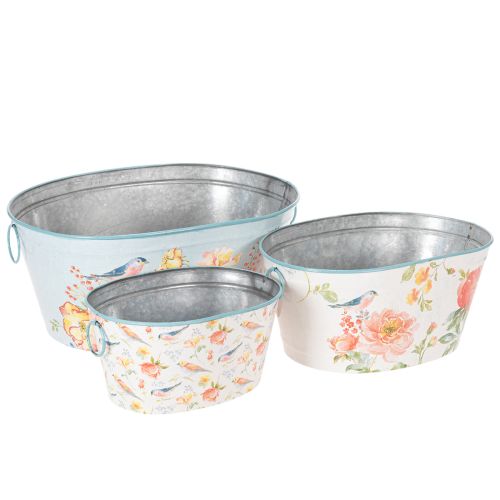 Vasos de plantio, primavera, floreiras/jardineiras para pássaros, recipiente oval de metal L39/31/24,5cm, conjunto de 3 comprar | Floristik24.pt