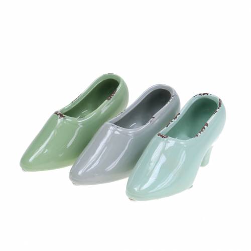 Floristik24 Sapato feminino plantador de cerâmica turquesa, verde, azul-cinza sortido 14 × 5cm Alt.7cm 6 unidades